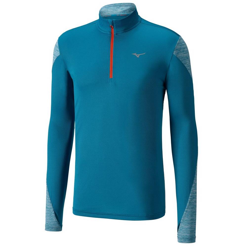 Mizuno ALPHA LONG SLEEVE HALF ZIP 2.0 Löpar Blast Herr Blå | 351982QAH