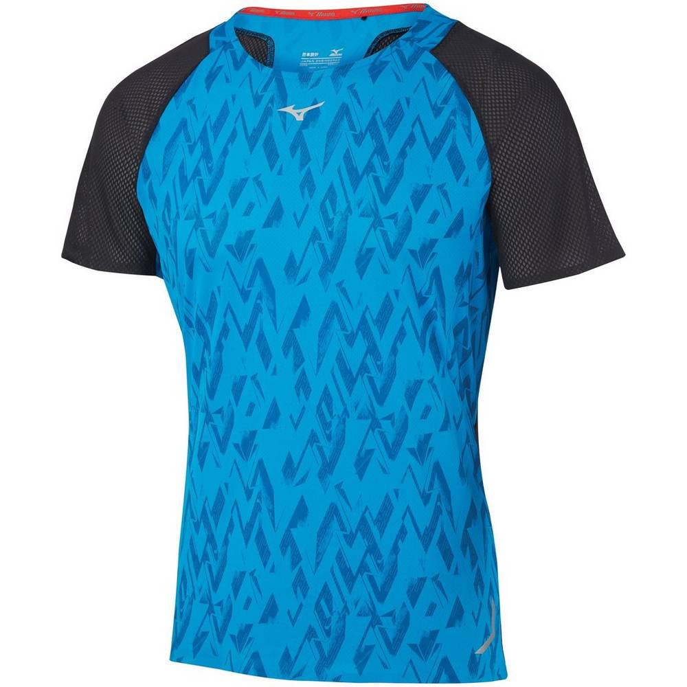 Mizuno Aero Löpar T shirts Herr Blå Svarta | 416859QPI