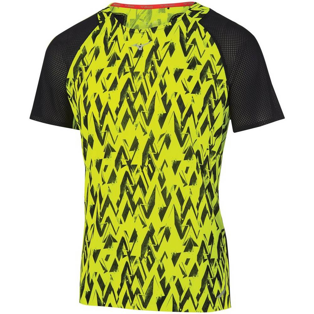 Mizuno Aero Löpar T shirts Herr Gula Svarta | 230784ONG