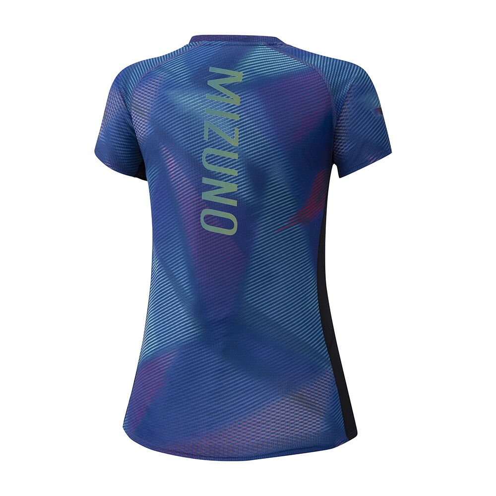 Mizuno Aero Tryck Löpar T shirts Dam Blå | 617250AEM