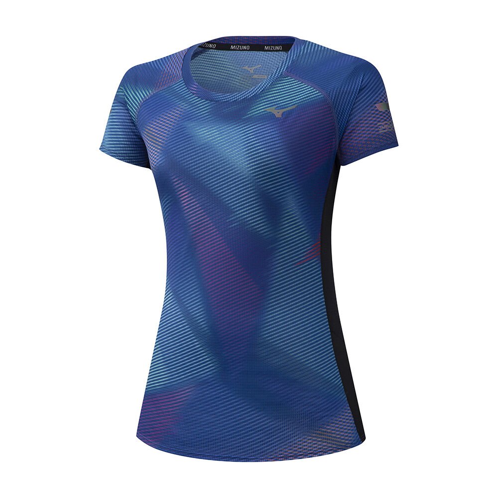 Mizuno Aero Tryck Löpar T shirts Dam Blå | 617250AEM