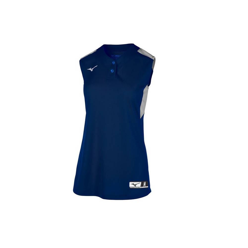 Mizuno Aerolite 2-Button Ärmlös Softball Jersey Dam Marinblå Grå | 739521XAE