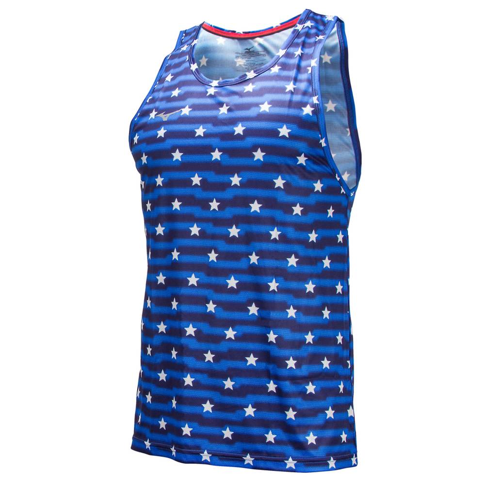 Mizuno America Star Tank Tops Herr Blå Vita | 063279HYQ