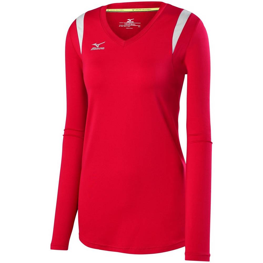 Mizuno Balboa 5.0 Long Sleeve Volleyball Jersey Dam Röda Silver Grå | 017865OWR