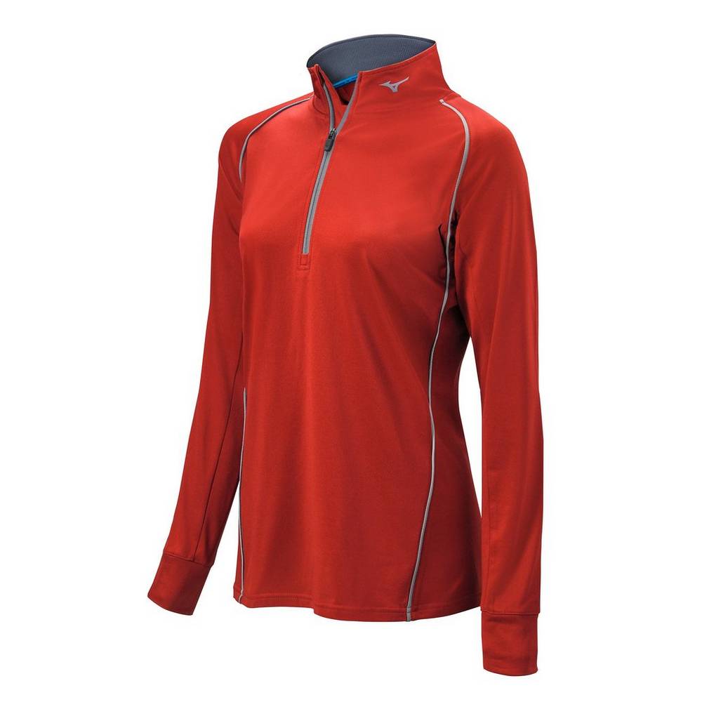 Mizuno Comp 1/2 Zip Long Sleeve Sweatshirt Dam Röda | 082315FPV