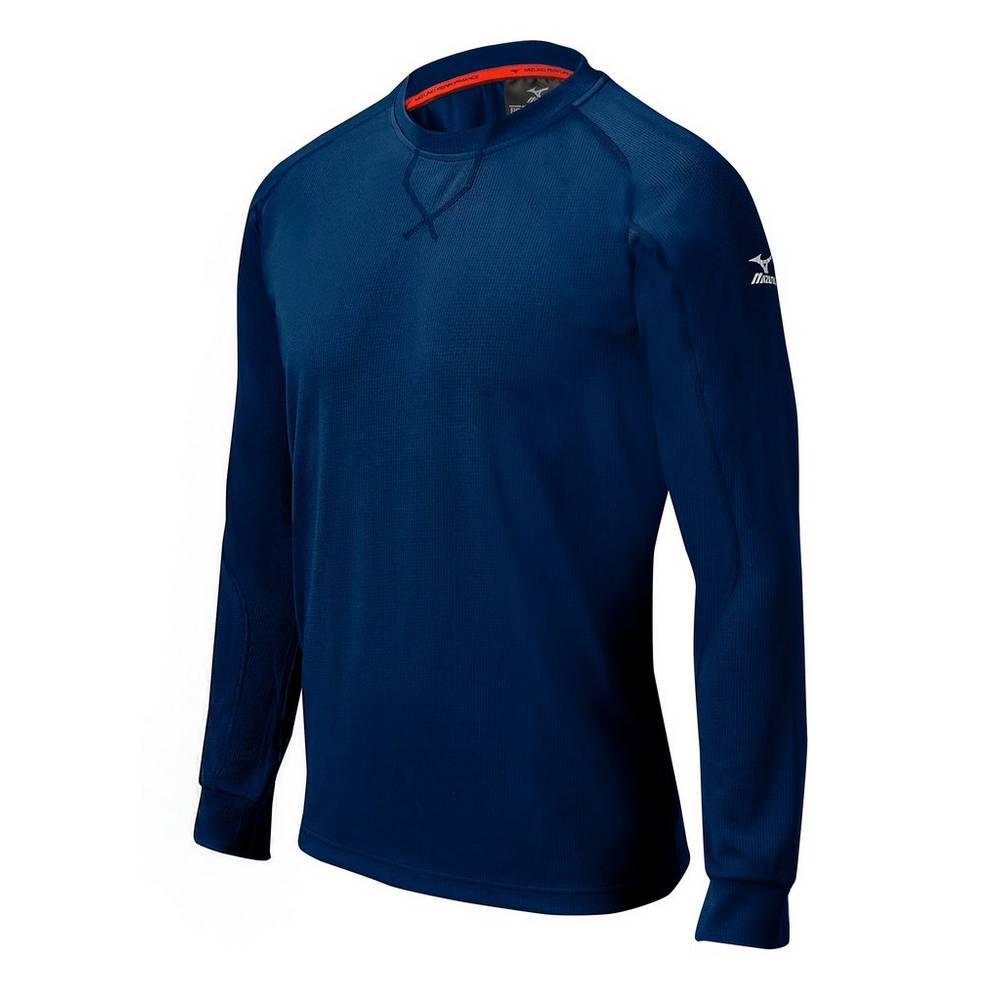 Mizuno Comp Long Sleeve Tränings Shirt Baseball Blast Herr Marinblå | 197403RTX