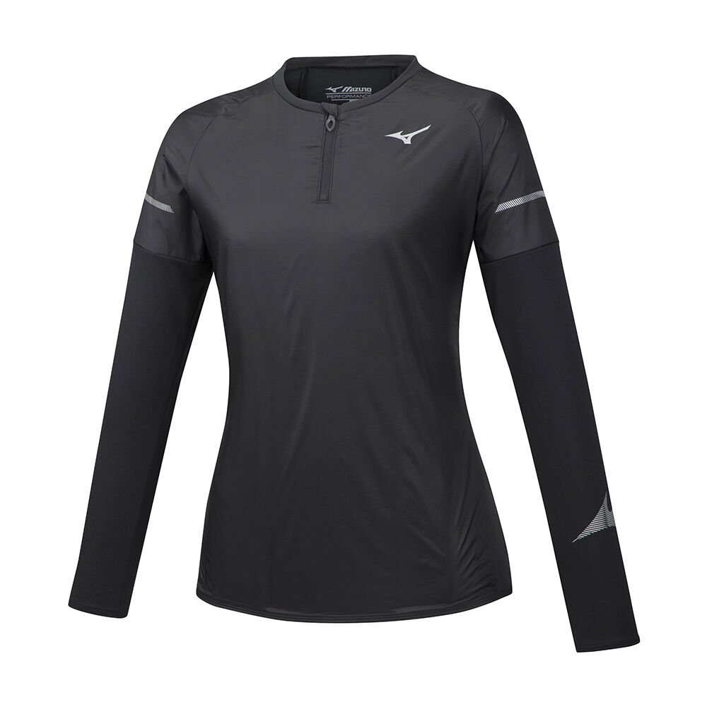 Mizuno Hineri Hybrid LS Löpar T shirts Dam Svarta | 248751DMB