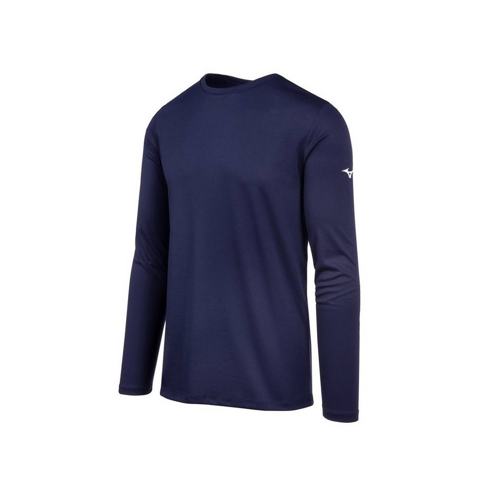 Mizuno Long Sleeve T shirts Herr Marinblå | 162537QBX