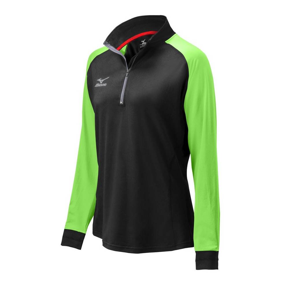 Mizuno Prime 1/2 Zip Volleyball Jacka Dam Svarta Gröna | 083479FHA