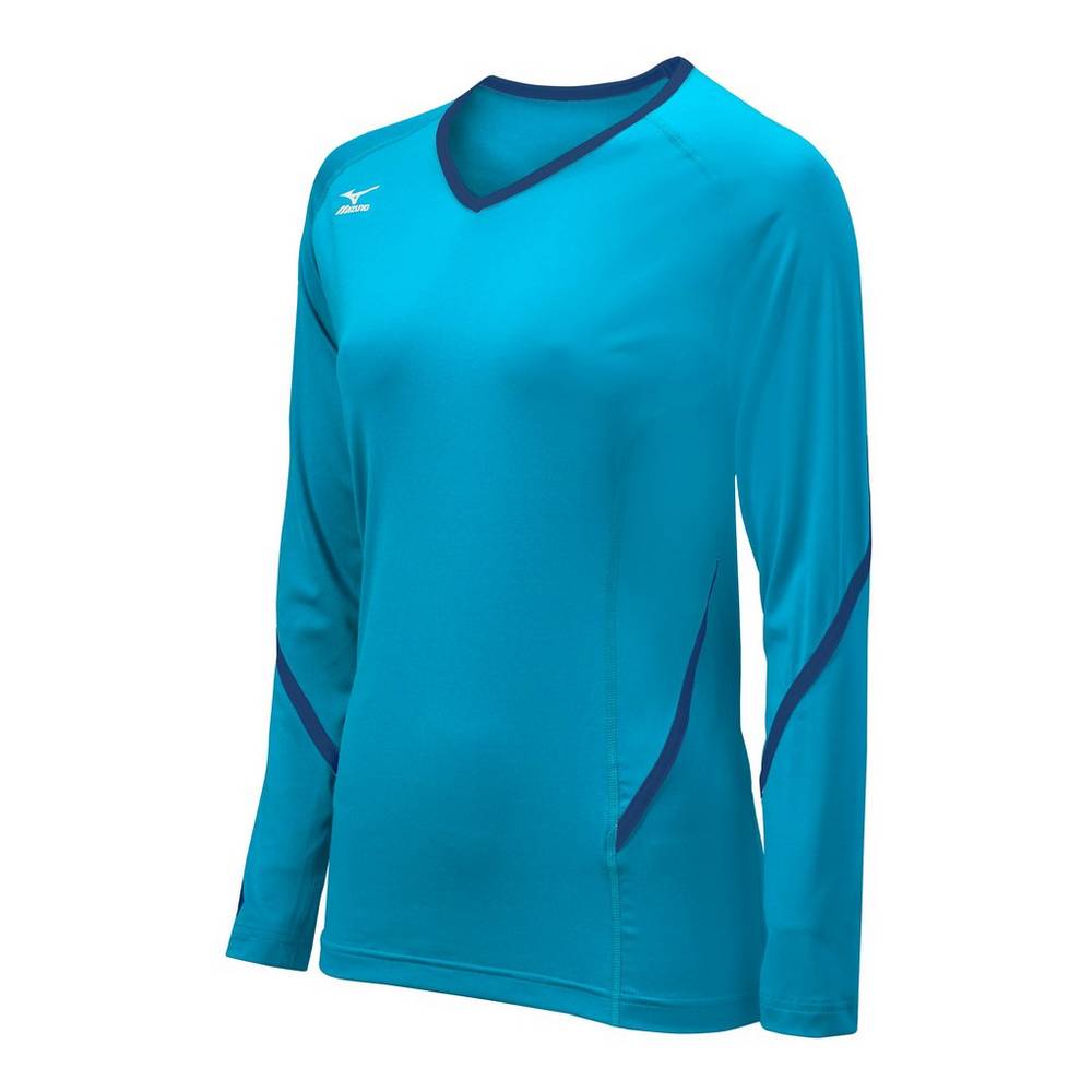 Mizuno Techno Generation Long Sleeve Volleyball Jersey Dam Ljusblå Marinblå | 026519NIH