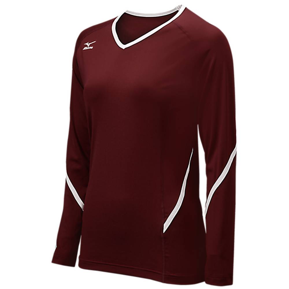 Mizuno Techno Generation Long Sleeve Volleyball Jersey Dam Vinröda Vita | 786904MJB