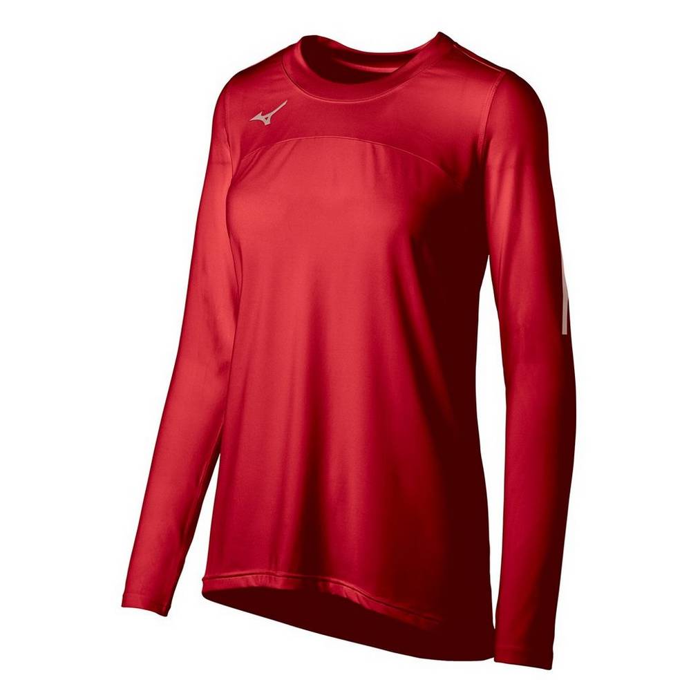 Mizuno Techno VII Long Sleeve Volleyball Jersey Dam Röda | 029543GVU