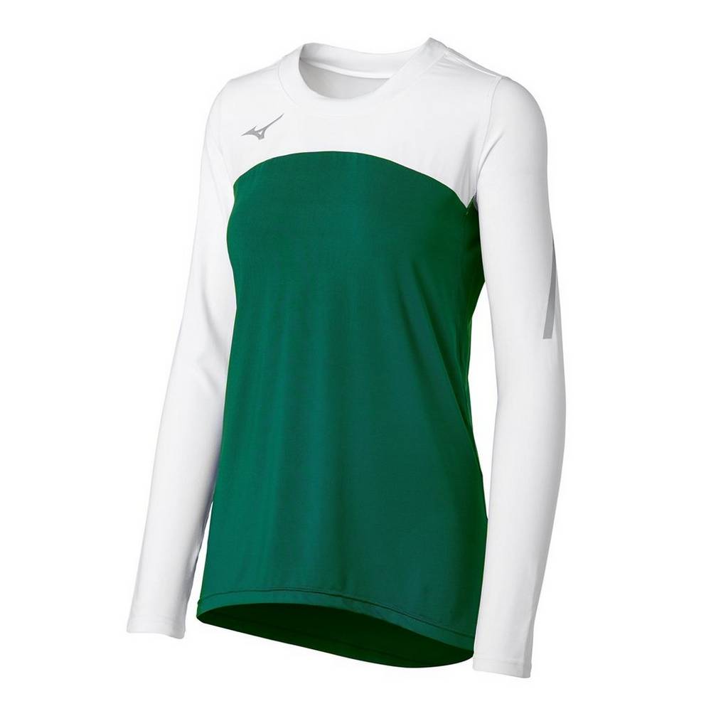 Mizuno Techno VII Long Sleeve Volleyball Jersey Dam Gröna Vita | 062398UTG