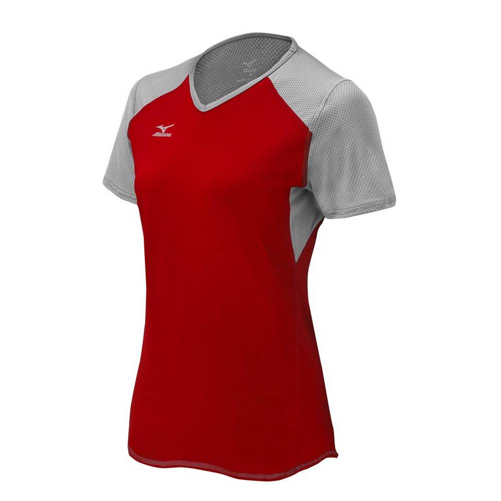 Mizuno Techno VI Korta Sleeve Volleyball Jersey Dam Röda Silver Grå | 064713UIR