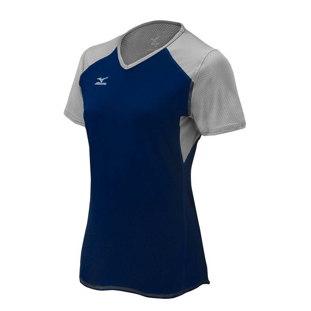 Mizuno Techno VI Korta Sleeve Volleyball Jersey Dam Marinblå Silver | 628791WQR