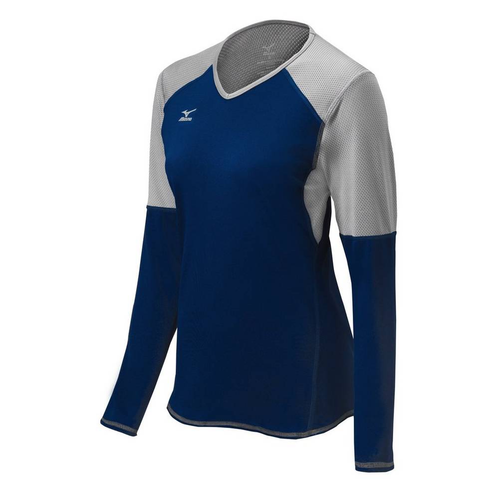 Mizuno Techno VI Long Sleeve Volleyball Jersey Dam Marinblå Silver | 530967UQP