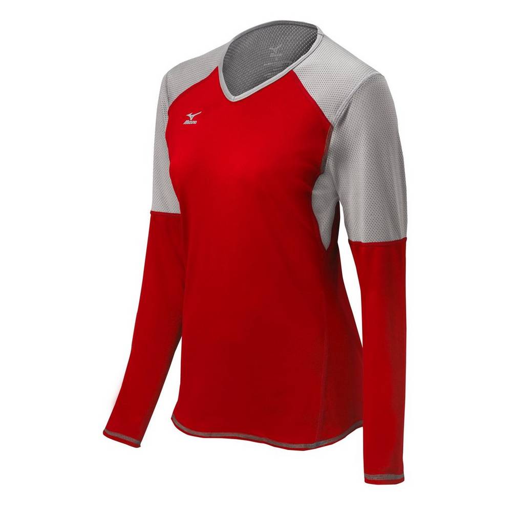 Mizuno Techno VI Long Sleeve Volleyball Jersey Dam Röda Silver Grå | 659821OUF