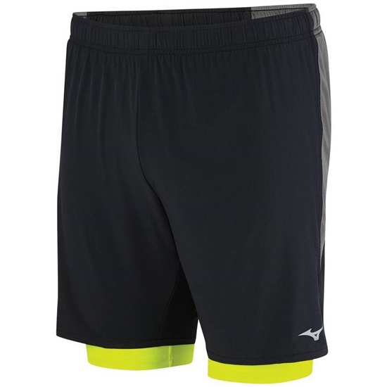 Mizuno ALPHA 7.5" 2 IN 1 Löpar Shorts Herr Svarta Gula | 827546PXF