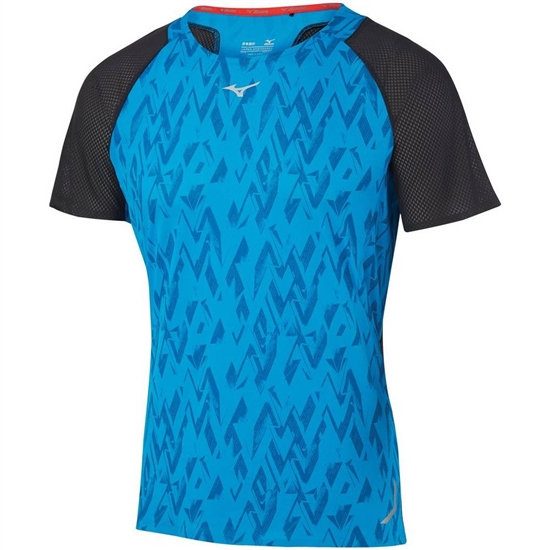 Mizuno Aero Löpar T shirts Herr Blå Svarta | 416859QPI