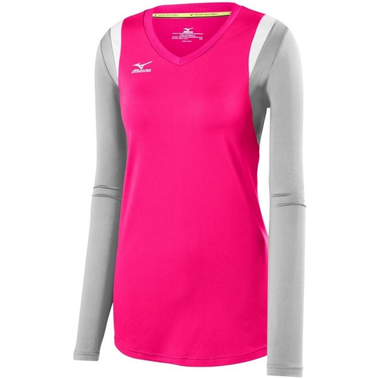 Mizuno Balboa 5.0 Long Sleeve Volleyball Jersey Dam Rosa Silver | 893670BCR