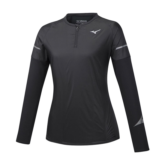 Mizuno Hineri Hybrid LS Löpar T shirts Dam Svarta | 248751DMB