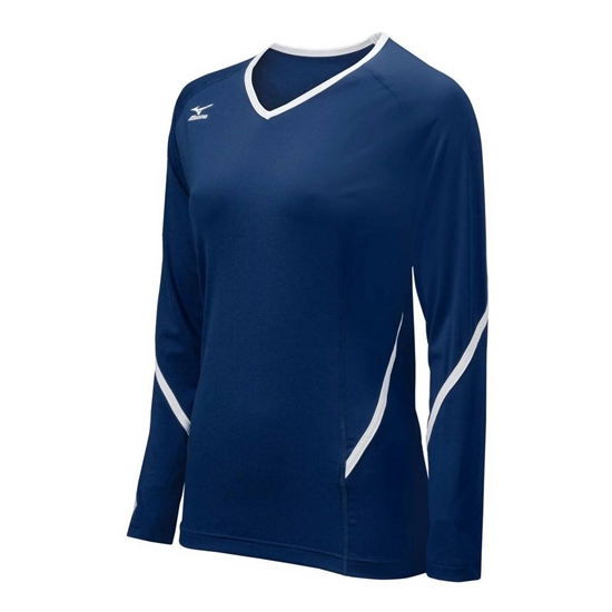 Mizuno Techno Generation Long Sleeve Volleyball Jersey Dam Marinblå Vita | 502867VBH